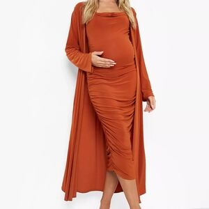 BooHoo Rust Orange Maternity Dress with Long Cardigan